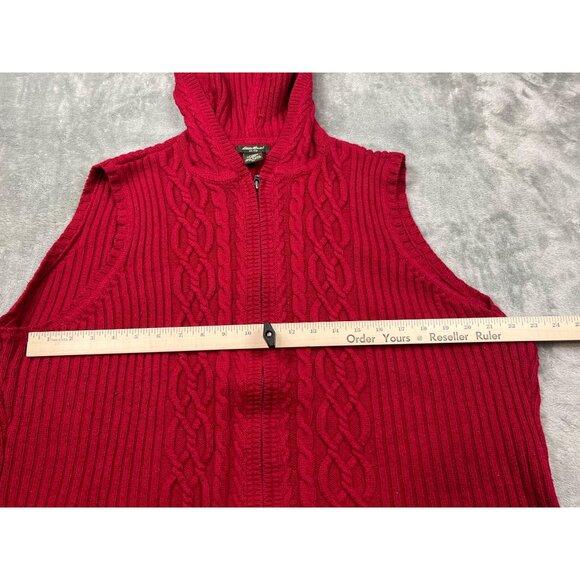 Eddie Bauer Mens XL Red Hooded Cable Knit Sweater Vest Golf Grandpa Zipp up Vest - Picture 5 of 14